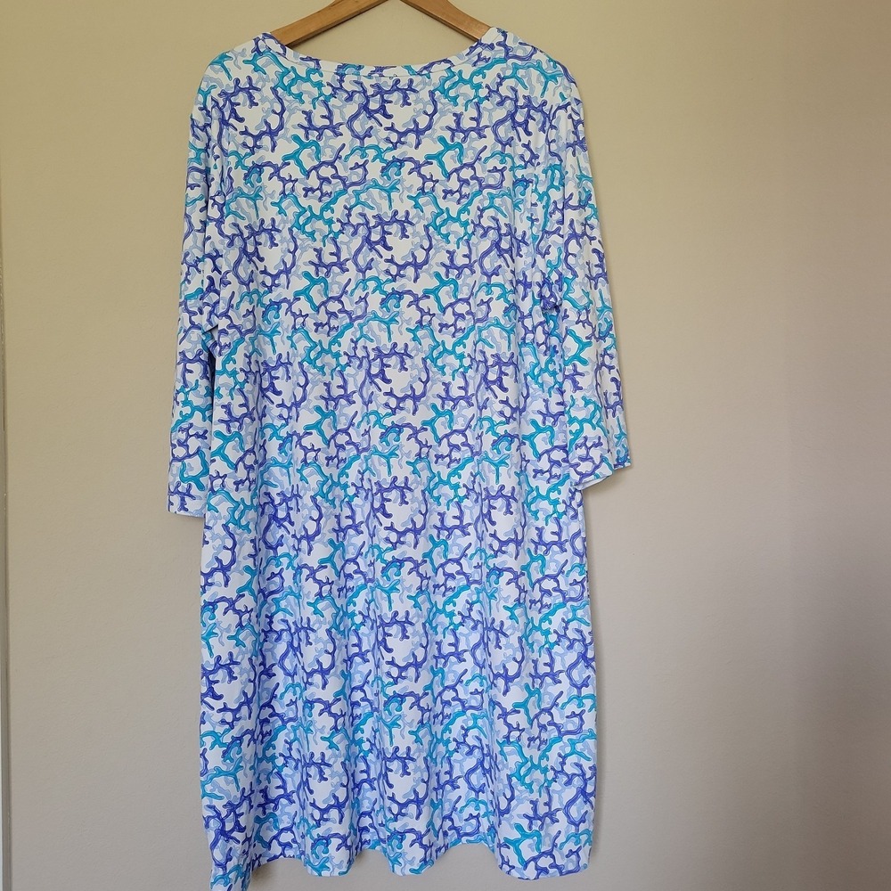 Lulu B Blue Dress Size 1X Summer UPF Coral Casual Coastal Comfort 3/4 Sleeve